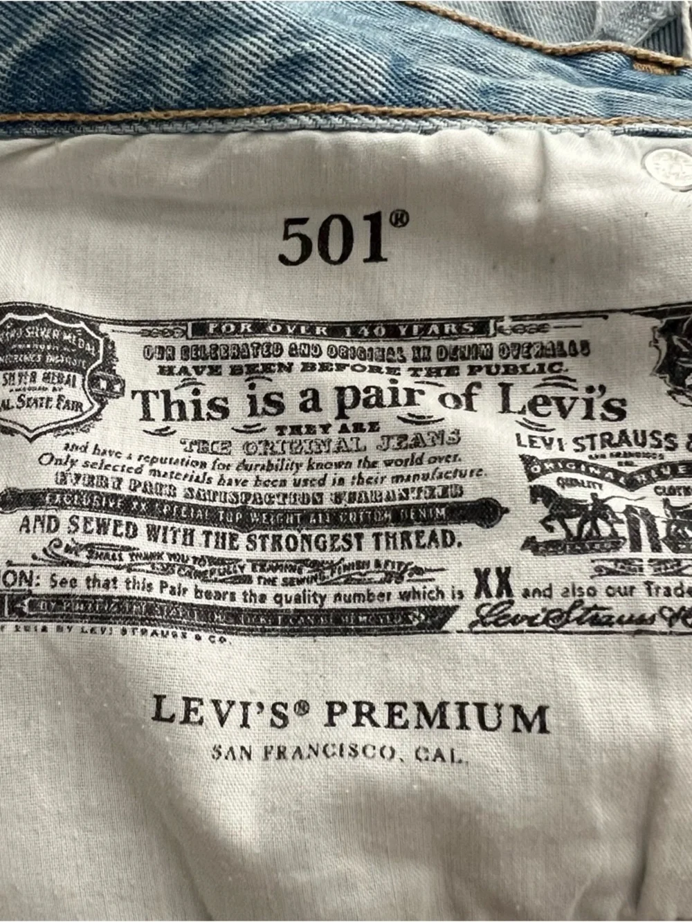 Levi’s Premium 501 Original High Rise Distressed Cutoff Big E Denim Shorts